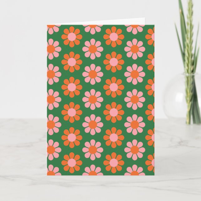 Cute Retro Flower Pink Green Blank All Occasion  Card (Front)