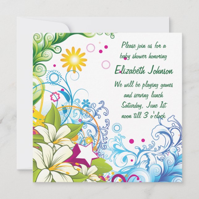 Cute Retro Flower Stars Gender Neutral Baby Shower Invitation (Front)
