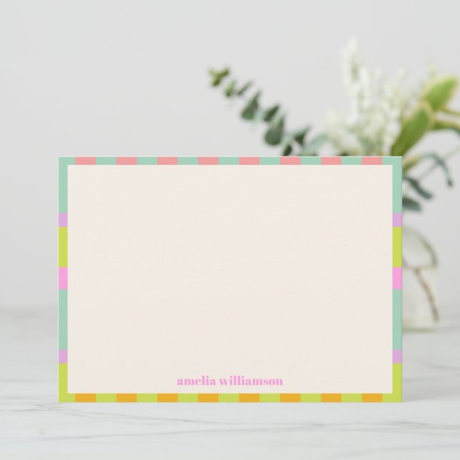 Cute Retro Geometric Check Pastels Personalized Thank You Card (Standing Front)
