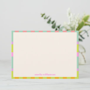 Cute Retro Geometric Check Pastels Personalized Thank You Card
