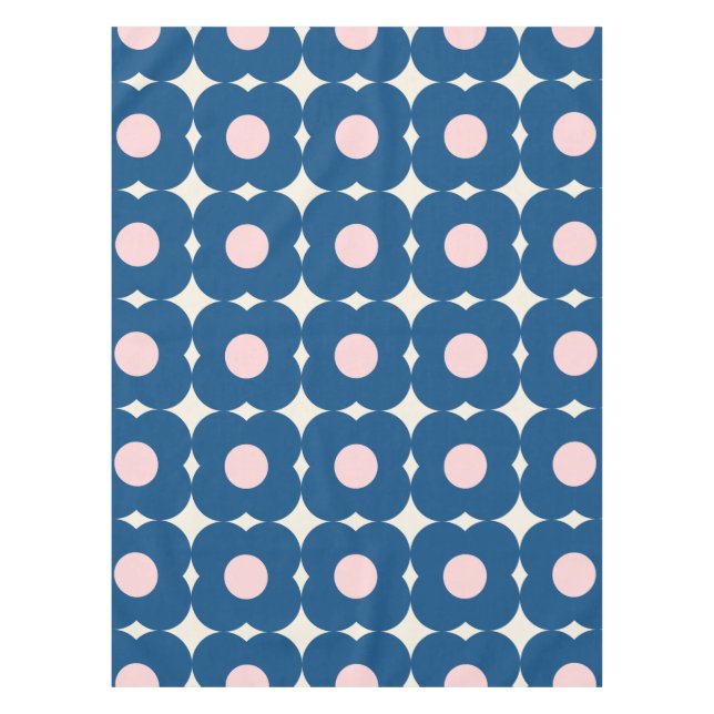 Cute Retro Geometric Flowers Pattern Blue and Pink Tablecloth (Front)
