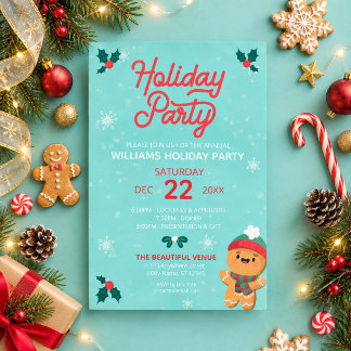 Cute Retro Gingerbread Holiday Party Invitation