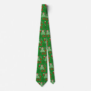 Cute Retro Gingerbread Man & Santa Merry Christmas Tie
