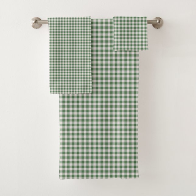 Cute Retro Gingham Plaid Pattern | Winter Green  Bath Towel Set (Insitu)