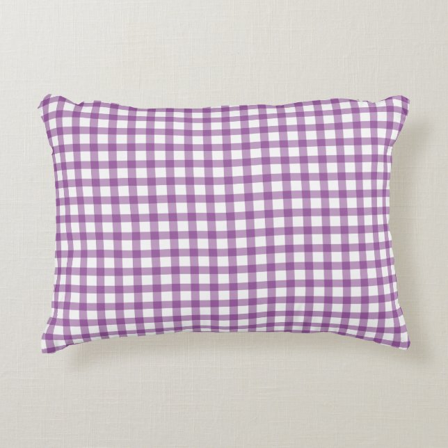Cute Retro Gingham Plaid Purple Pattern Accent Pillow (Front)