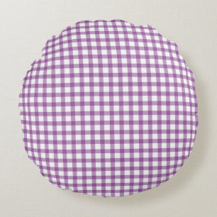 Cute Retro Gingham Plaid Purple Pattern Round Pillow