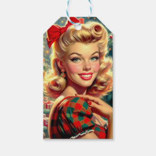 Cute Retro Girl Christmas Gift Tags