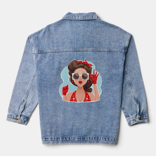 Cute Retro Girl Denim Jacket (Back)