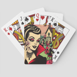 Cute Retro Goth Vampire Woman Comics Playing Cards
