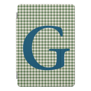 Cute Retro Green Gingham Plaid Pattern Monogram iPad Pro Cover