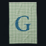 Cute Retro Green Gingham Plaid Pattern Monogram  Kitchen Towel<br><div class="desc">Cute Retro Green Gingham Plaid Pattern Monogram Kitchen Towel</div>