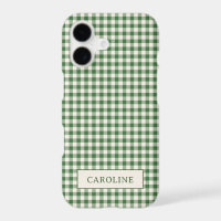 Cute Retro Green Gingham Plaid Personalized Name