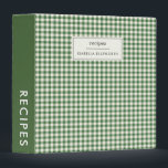 Cute Retro Green Gingham Plaid Personalized Recipe Binder<br><div class="desc">Cute Retro Green Gingham Plaid Pattern Personalized Recipe Binder</div>
