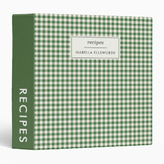 Cute Retro Green Gingham Plaid Personalized Recipe Binder