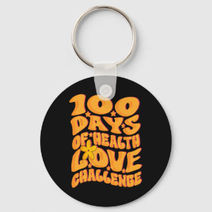 Cute Retro Groovy 100 Days Of Health Love Challeng Keychain