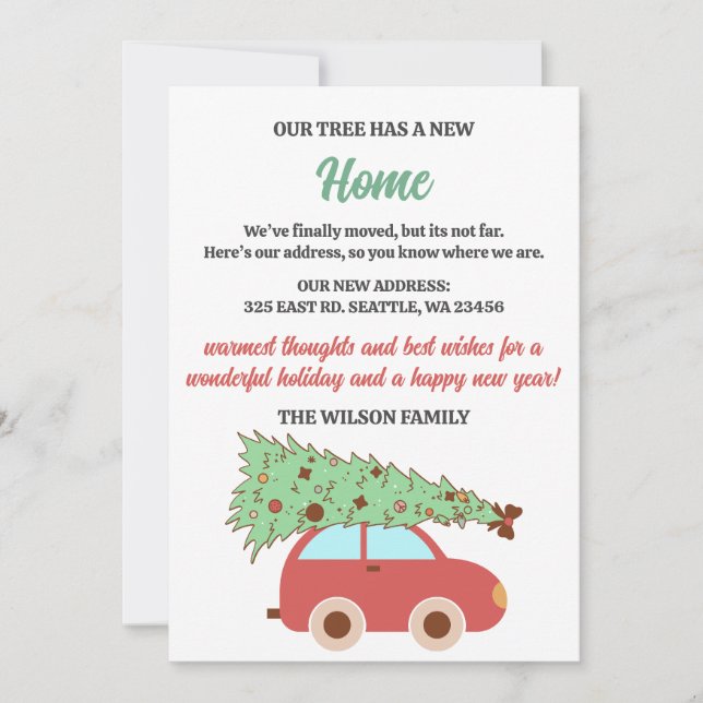 Cute Retro Groovy Christmas Tree Car We've Moved  Holiday Card (Front)