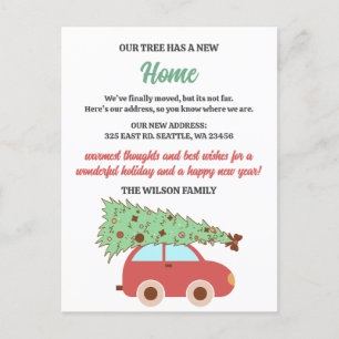 Cute Retro Groovy Christmas Tree Car We've Moved  Holiday Postcard