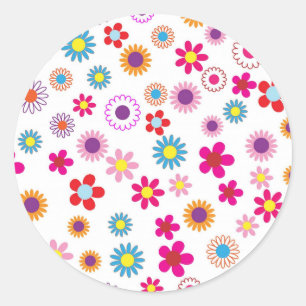 Cute Retro Groovy Daisy Colourful Flower Pattern Classic Round Sticker