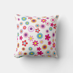 Cute Retro Groovy Daisy Colourful Flower Pattern  Throw Pillow