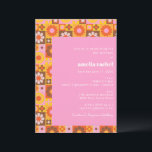 Cute Retro Groovy Floral Pink Orange Bat Mitzvah Invitation<br><div class="desc">Cute Retro Groovy Floral Pink Orange Bat Mitzvah Invitation</div>