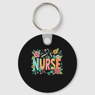 Cute Retro Groovy Nurse Flower Nursing 0ct9jl Keychain