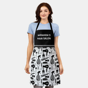 Cute Retro Hair Stylist Pattern Business Name Apron