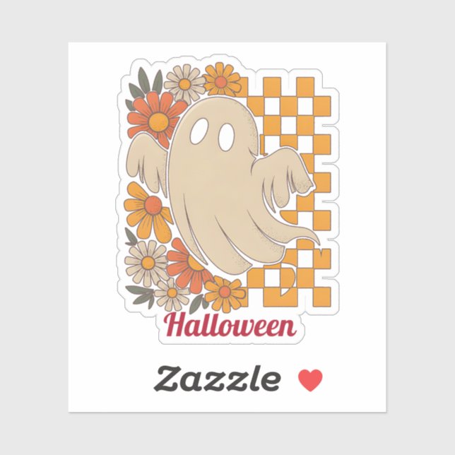 Cute Retro Halloween Ghost Chequerboard Floral  (Sheet)