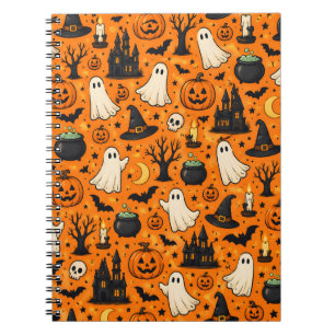 Cute Retro Halloween Ghosts & Pumpkins Notebook