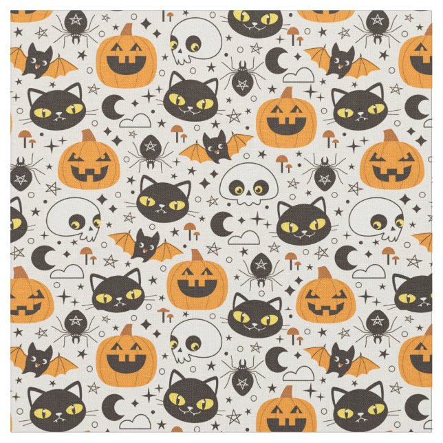 Cute Retro Halloween Pattern Fabric (Close Up)