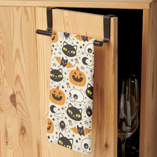 Cute Retro Halloween Pattern Kitchen Towel (Thirds Fold)