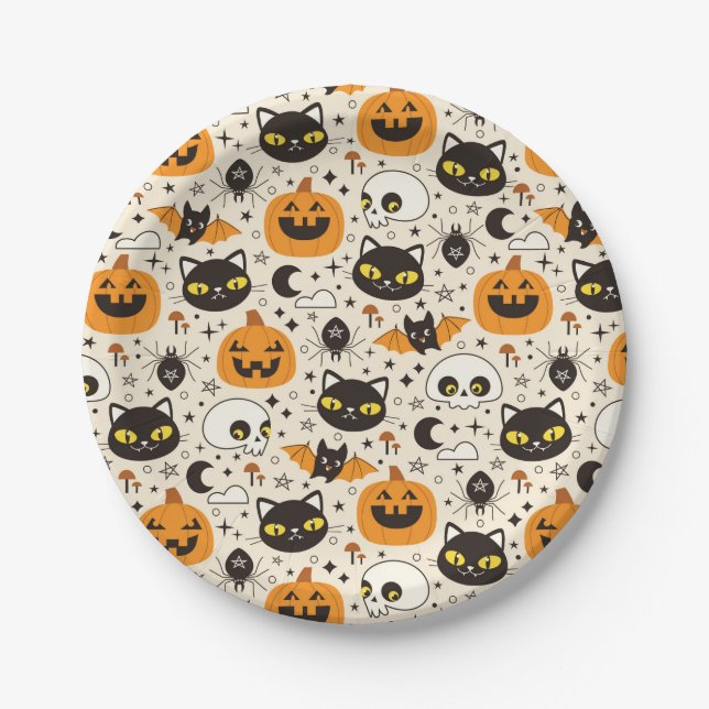 Cute Retro Halloween Pattern Paper Plate (Front)