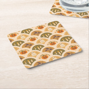 Cute Retro Halloween Pattern Square Paper Coaster