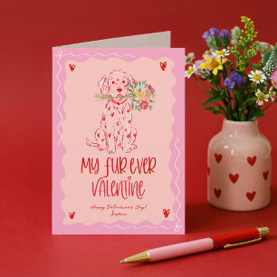 Cute Retro Hand Drawn Dog Bouquet Valentine's Day  Holiday Card