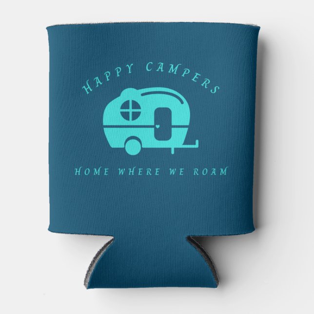 Cute Retro Happy Campers Home Where We Roam  Can Cooler (Front)