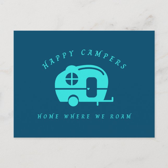 Cute Retro Happy Campers Home Where We Roam Postcard (Front)