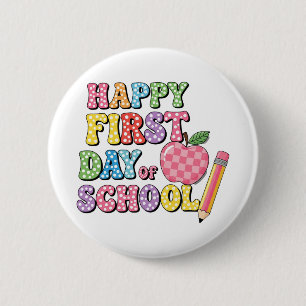 Cute Retro Happy First Day of School Kids 2 Inch Round Button