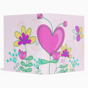 Cute Retro Hearts Flowers Butterflies Binder