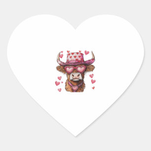Cute Retro Highland Cow Cowboy Hat Heart Valentine Sticker
