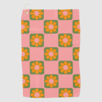 Cute Retro Hippie Flower Chequerboard Pink Green  