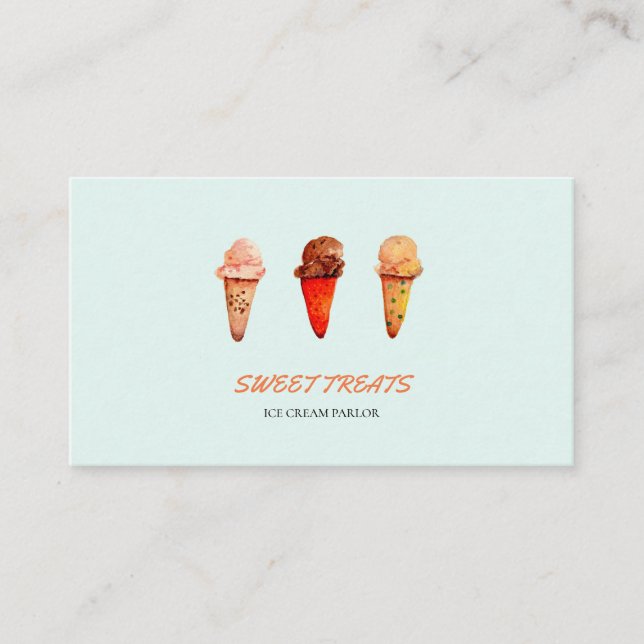 Cute rétro Ice Cream cône aquarelle Carte de visit (Devant)