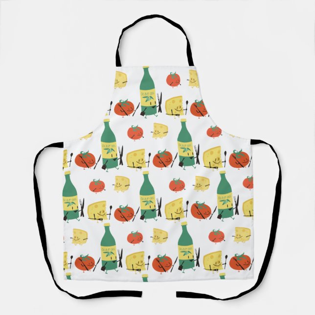 Cute retro Italian food olive oil parmesan tomato Apron (Front)