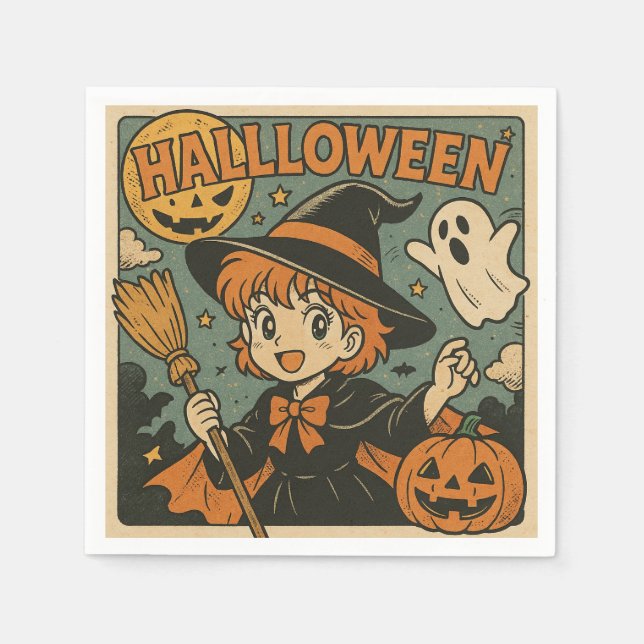 Cute retro Japanese cartoon Halloween Napkin (Front)