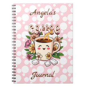 Cute Retro Kawaii Coffee and Flowers Personalized Notebook