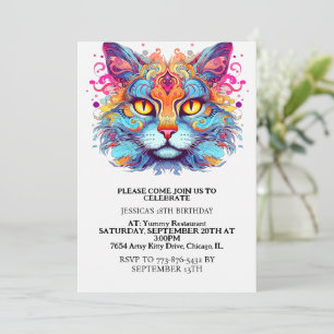Cute Retro Kitty Cat Birthday Party Invitation