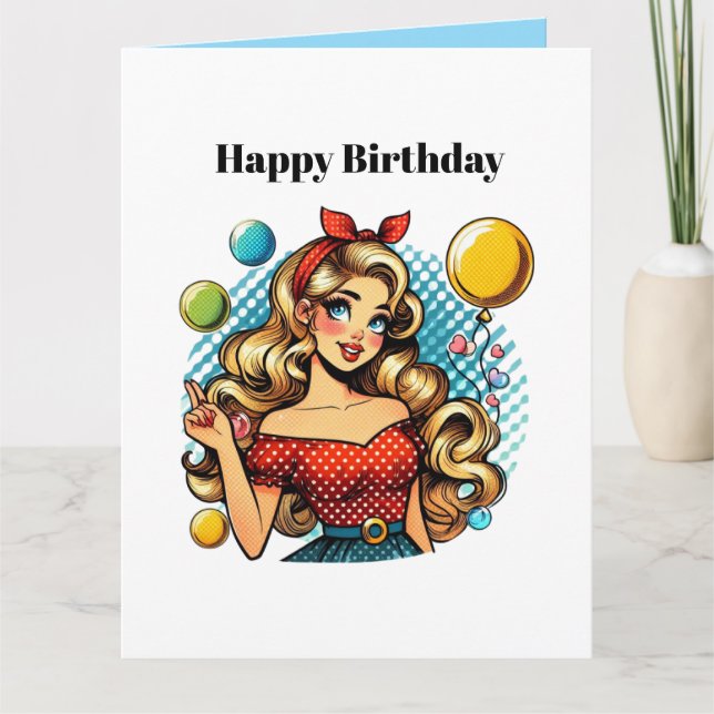 Cute retro lady add text Birthday Card (Front)