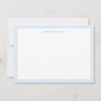 Cute Retro Light Blue Gingham Plaid Personalized Card