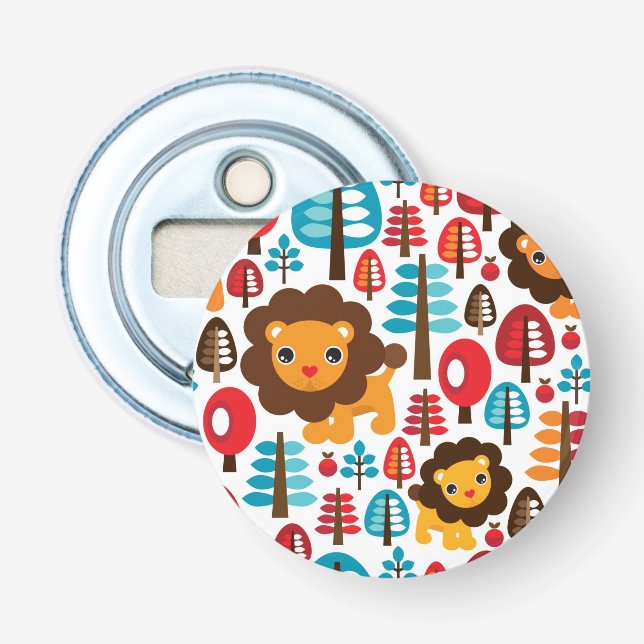 cute retro Lion kids illustration Bottle Opener (Front)
