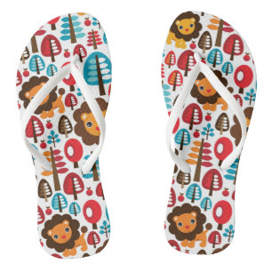cute retro Lion kids illustration Flip Flops