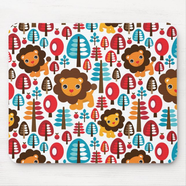 cute retro Lion kids illustration Mouse Pad (Front)