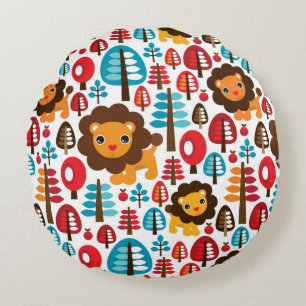 cute retro Lion kids illustration Round Pillow